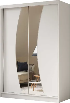 Produktbild von AGMAT Schwebetürenschrank Bergen, Kleiderschrank mit 2 Türen und Spiegel, Moderne Garderobe in Farbe: Weiß / Weiß, Schrank in Größe: 150 x 216 x 61 cm