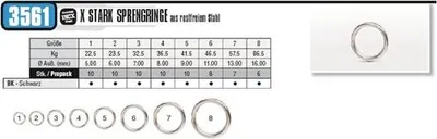 Produktbild von VMC 3561 Stainless X-Strong Split Ring - Sprengringe, Größe / Tragkraft / Packungsinhalt:Gr. 5 / 41.5kg / 10 Stück