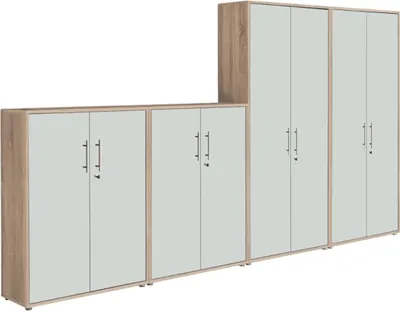 Produktbild von Aktenschrank TABOR 54 in Eiche Sonoma / weiß matt, Schrankwand, Büroschrank, abschließbar, Metallgriffe