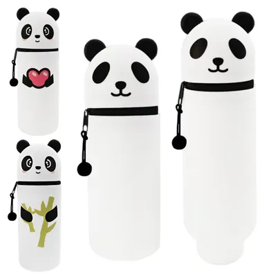Produktbild von 2-in-1 Silikon-Federmäppchen für Kinder, Schule und Homeoffice (Panda)