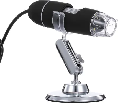 Produktbild von Tragbares Digitalmikroskop 50X bis 1000X Zoom HD-Mikroskop 3 in 1 USB-Lupe 8 LED-Leuchten Schwarz