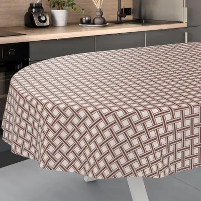 Produktbild von ANRO Wachstuch-Tischdecke Oval 280x140cm Schnittkante Karo Beige