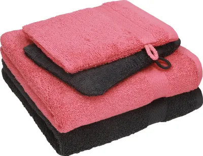 Produktbild von Betz 4 tlg. Handtuch Set HAPPY Pack 100% Baumwolle  2 Handtücher 2 Waschhandschuhe farbe - graphit grau - himbeere
