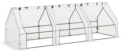 Produktbild von Gewächshaus 270x90x90cm aus 140 g/m² PE-Gitterfolie, Tunnelgewächshaus mit Stahlgestell, UV-beständiges Tomatengewächshaus mit 3 Rollfenstern, Weiß