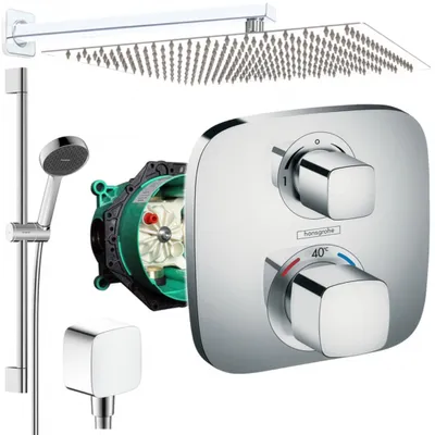Produktbild von Hansgrohe und Jowi Unterputz Duschsystem Ecostat E Thermostat, Unterputz Duscharmatur mit 360mm Kopfbrause, 650mm Brausestange