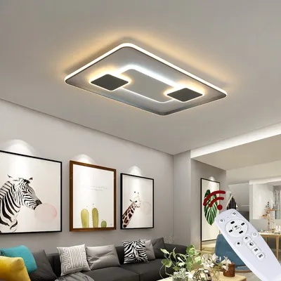 Produktbild von LED Deckenleuchte 9641CFX 90 * 60cm mit Fernbedienung Lichtfarbe/Helligkeit einstellbar Acryl-Schirm weiß grau (9641+CFX, 90x60 cm 224W)