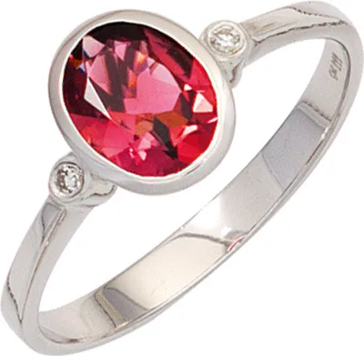 Produktbild von Ring Damenring mit Turmalin rosa oval & Diamanten Brillanten 585 Gold Weißgold Innenumfang 58mm  Ø18.5mm