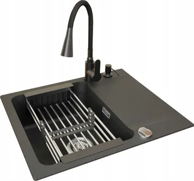 Produktbild von Franke Orion Oid 611-62 Schwarz Onyx Quarz Waschbecken Flexo Wasserhahn