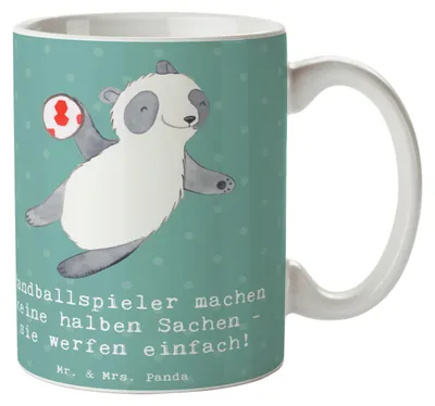 Produktbild von Mr. & Mrs. Panda Becher Handball Wurf - Meeresbrise - Geschenk, Sportler Geschenke, Teetasse, Trinkbecher, Teamsport, Humor, Sport, Teamgeist, Tasse, Kaffeebecher
