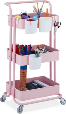 Produktbild von Famanu Servierwagen 3 Etagen - Rosa, Multifunktional, 86 x 38 x 39 cm