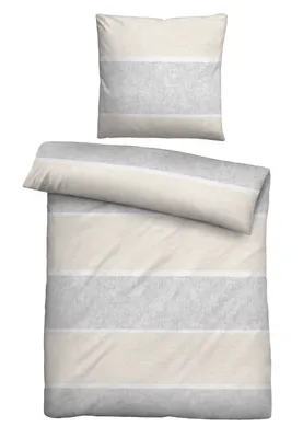 Produktbild von biberna Melange-Flanell Bettwäsche 0840506 BLOCKSTREIFEN color: kitt, size: 1x 155x220 cm + 1x 80x80 cm