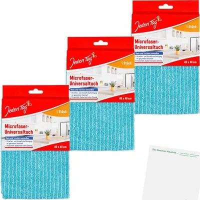 Produktbild von Jeden Tag Microfaser Universaltuch 40x40 3er Pack (3x1Stk Packung) + usy Block