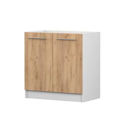 Produktbild von Spülenschrank INEZ II, Küche, Küchenschrank zweitürig 80 cm Weiß/Craft Eiche Gold mit zwei Drehtüren, silberne Metallgriffe