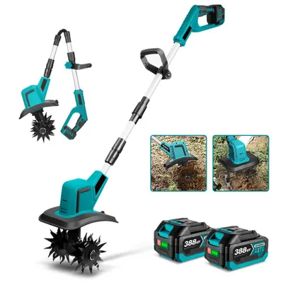 Image de Motobineuse à accu Motobineuse à accu avec 2x accus et chargeur, largeur de travail 20 cm, profondeur 15 cm, fraise de jardin pour gazon/jardin/travail du sol