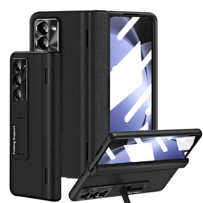 Obrázek produktu pro Pouzdro na Samsung Galaxy Z Fold 6 tvrdé kožené pouzdro s ochranou displeje, ochranou objektivu, stojánke černé