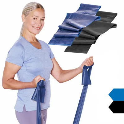 Produktbild von TheraBand 1,50m Set blau & schwarz | 100% Latexfreies Fitnessband | Gymnastikband | Stretchband für Ganzkörpertraining | Widerstandsband | Training Bands für Zuhause | Fitness Zubehör