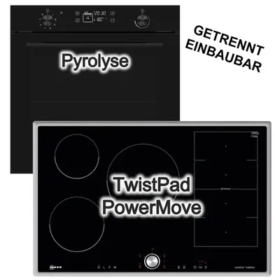 Produktbild von Herdset Bosch Einbau Backofen Pyrolyse visioTouch Display + Neff 80cm Induktionskochfeld Powerfunktion Twistpad Flex