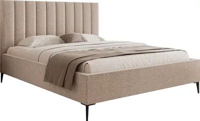 Zdjęcie produktu dla Łóżko do sypialni Nowoczesne łóżko tapicerowane Mona SLIM III 160x200 cm - Stylowy design z tkaniną ABRIAMO bouclé i wygodną powierzchnią do leżenia | 160x200 cm | Beżowy