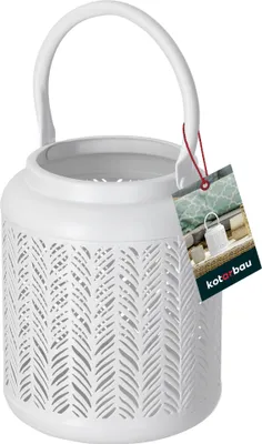 Produktbild von KOTARBAU® Windlicht mit Henkel Metall Weiß ⌀ 12,5 cm Höhe 24 cm Stahl durchbrochen Teelichthalter Windlichter Tischdeko Teelichthalter große Teelichter Metall Weihnachtsdeko