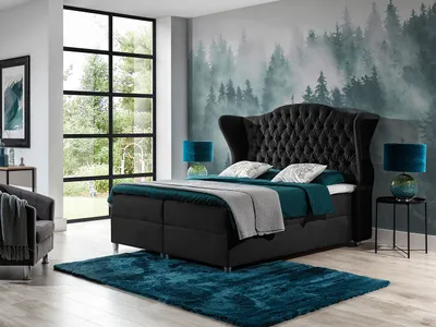 Obrázek produktu pro Kontinentální manželská postel 160x200 NEIVA - černá + topper