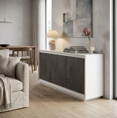 Immagine prodotto di Milani Home - madia credenza moderna 180 x 50 x 80 cm, 3 ante, antracite, truciolare bilaminato