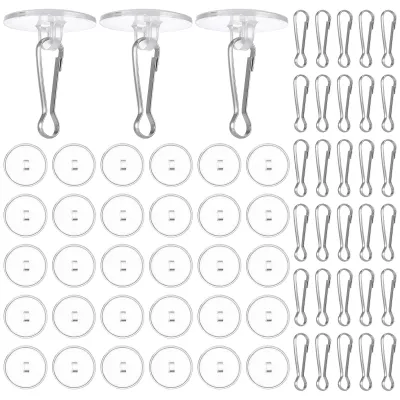 Produktbild von 30 selbstklebende, transparente Deckenhaken mit 30 Fahnenmastclips, kein Bohren erforderlich, für Schlafzimmer, Badezimmer, Küche, Decke