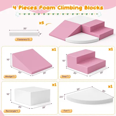 Image de Blocs d'escalade en mousse pour enfants - Ensemble de jeux souples composé de 4 pièces - Jouet d'escalade d'intérieur - Matériel de motricité pour jeunes enfants - Pour les enfants de moins de 3 ans - Mousse de latex avec revêtement en cuir - Kit F
