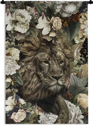 Produktbild von MuchoWow® Wandteppich Wandbehang Löwe - Blumen - Farben 120x180 cm Tapisserie Dekoration Wandtuch - Schlafzimmer - Dekorationen für das Haus
