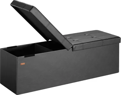 Image de Casaria Banc de rangement noir 115x38x38cm Coffre de rangement pliable 131L avec couvercle rabattable pour salon chambre