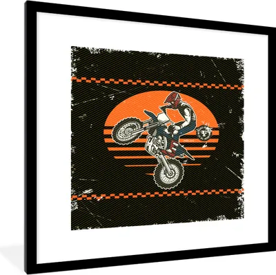 Produktbild von MuchoWow® MuchoWow® Gerahmtes Poster Jahrgang - Motorrad - Design 40x40 cm - Poster mit zchwarzem Bilderrahmen - Poster - Plakat im Rahmen