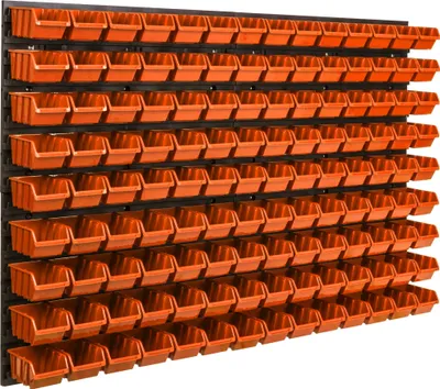 Image de Panneau d'outils mural 115 x 78 cm avec 126 pcs. Boîte de suspension Orange Boîtes en plastique