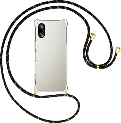 Produktbild von Handykette Backcover-Schutzhülle mit Band (Metall goldfarben) für Sony Xperia 5 V (6.1'') - schwarz/gold
