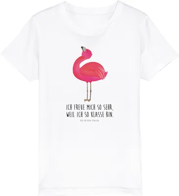 Produktbild von Mr. & Mrs. Panda Kleinkinder T-Shirt Flamingo Stolz 3-4 Jahre (98/104) - Weiß - Geschenk, Kindershirt, Baumwolle Kinder, Bio, Freude, Selbstliebe, Freundin, Teenager