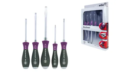 Produktbild von Wiha MicroFinish® Schlitz/Pozidriv Schraubendrehersatz, 5-tlg. (5533 ZK5)