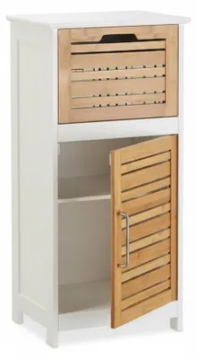 Immagine prodotto di Relaxdays: mobile ausiliario in bambù, mobile da bagno a mezza altezza con cassetto, L x P x A: 83 x 40 x 30 cm, per ingresso e soggiorno, bianco