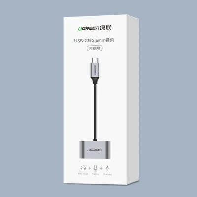 Obrázok produktu pre Ugreen Cm193 50596 Dvojportový audio adaptér Usb-C (samec) - Mini Jack 3,5 mm / Usb-C (samica) - sivý