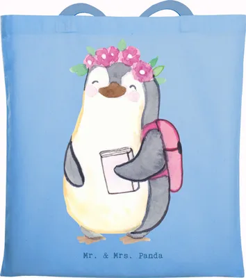 Produktbild von Mr. & Mrs. Panda Tote Bag Studentin Herz - Sky Blue - Geschenk, Beutel, Tasche, Tragetasche, Laptoptasche, Shopping