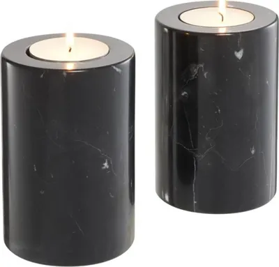 Produktbild von Casa Padrino Luxus Marmor Teelichthalter Set Schwarz Ø 10 x H. 15 cm - Hotel & Restaurant Deko Accessoires
