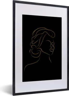 Produktbild von MuchoWow® Gerahmtes Poster Frau - Schwarz - Gold - Strichzeichnung 40x60 cm - Poster mit Schwarzem Bilderrahmen Wandposter Rahmen Foto Bilder - Poster in Rahmen