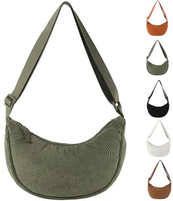 Zdjęcie produktu dla Kopertówka damska z corduru, półksiężyc, wymiary: 31 x 16 x 9 cm – podszewka z poliestru, regulowany pasek (30–57 cm), solidny zamek błyskawiczny