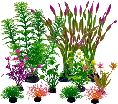Image de Décorations en plastique pour aquarium, plantes vertes, lot de 11 pièces, pour aquariums