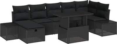 Immagine prodotto di vidaXL Set di divani da giardino 8 pezzi in polirattan nero