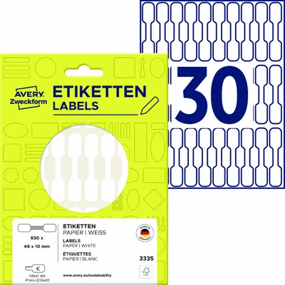 Produktbild von Avery Zweckform 3335, Preis-Etiketten, 49 x 10 mm, 930 Etiketten / 31 Bögen, Weiß