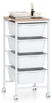 Obrázok produktu pre COSTWAY, mobilný kontajner s 4 stohovateľnými plastovými zásuvkami a 4 kolieskami, zásuvková vozík, pojazdný vozík, úložný vozík, 37 x 32,5 x 71 cm, biela