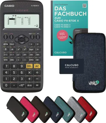 Produktbild von Casio fx-82DE X inkl. Schutztasche Blau & Fachbuch (80 Seiten, DIN A5) – Wissenschaftlicher Rechner – Smart Set