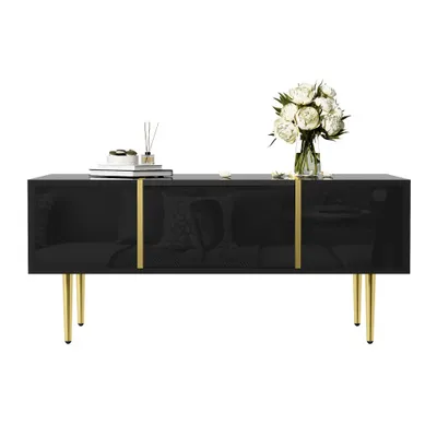Produktbild von MODFU Hochglanz Couchtisch Schwarz Beistelltisch Rechteckiger Wohnzimmertisch mit 2 Schubladen Sofatisch für Wohnzimmer, 19,5 cm Bodenfreiheit