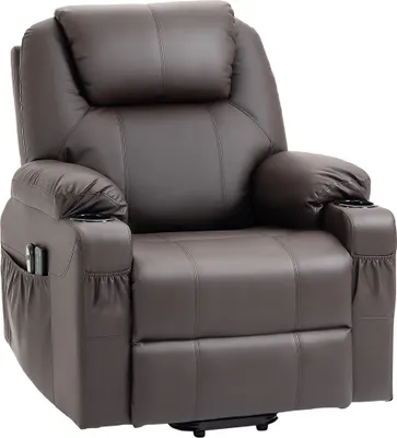 Produktbild von Massagesessel mit Aufstehhilfe, Liegefunktion, Kunstleder, bis 150 kg, 88 x 99 x 106 cm, Braun
