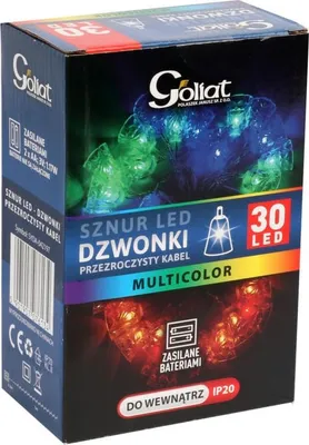 Zdjęcie produktu dla Lampki Bożonarodzeniowe LED - Dzwonki Multikolor na Baterie, 30 Sztuk