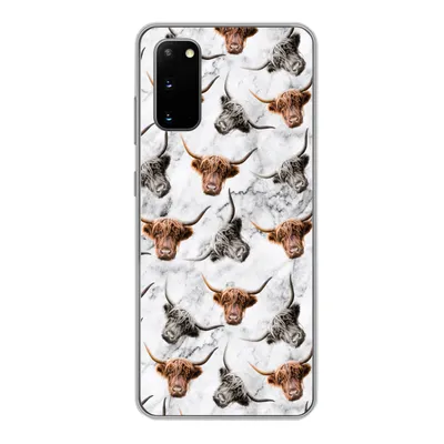 Produktbild von MuchoWow® Handyhülle Schutzhülle Hülle für Samsung Galaxy S20 Schottischer Highlander - Kuh - Marmor Silikon Softcase Handy Hülle - Bild