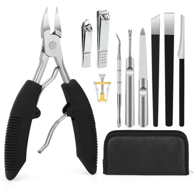 Immagine prodotto di Set per manicure e pedicure, 10 pezzi, nero. Custodia in ecopelle per uomo e donna